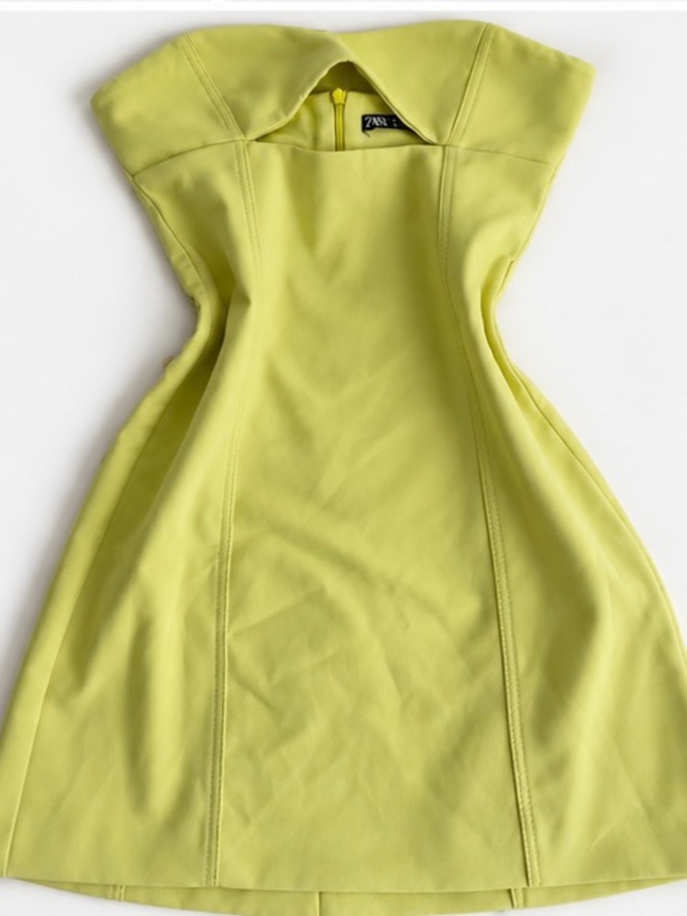 Zara Neon Chartreuse Strapless Fit-and-Flare Dress